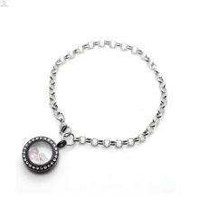 2018 Special silver 316l colgante cadena pulsera para cristal negro flotante medallones